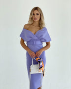 Off Shoulder Belted Midi Dress H4116