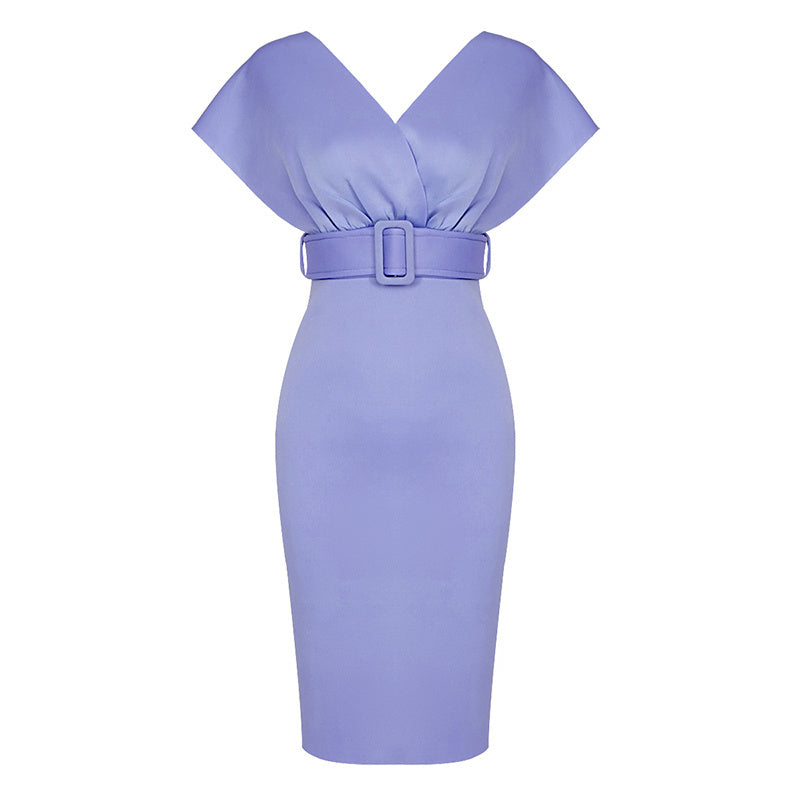 Off Shoulder Belted Midi Dress H4116