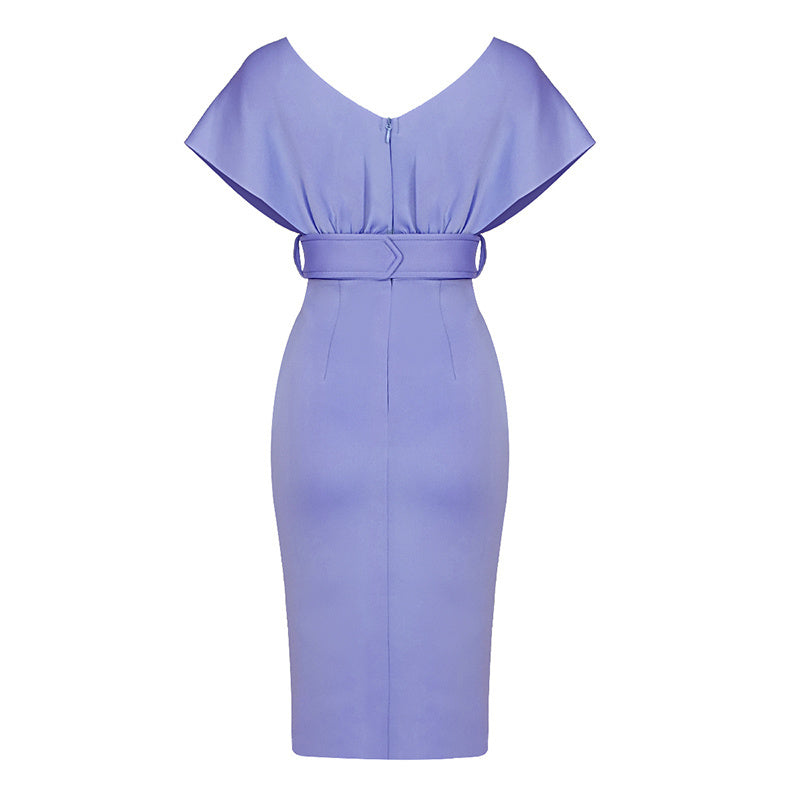 Off Shoulder Belted Midi Dress H4116