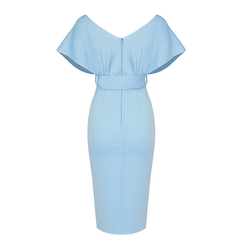 Off Shoulder Belted Midi Dress H4116