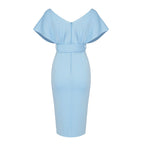 Off Shoulder Belted Midi Dress H4116
