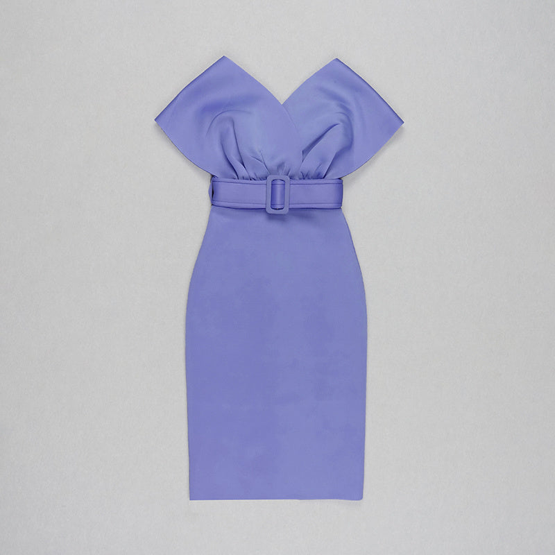 Off Shoulder Belted Midi Dress H4116
