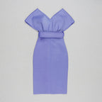 Off Shoulder Belted Midi Dress H4116