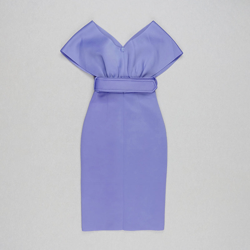 Off Shoulder Belted Midi Dress H4116