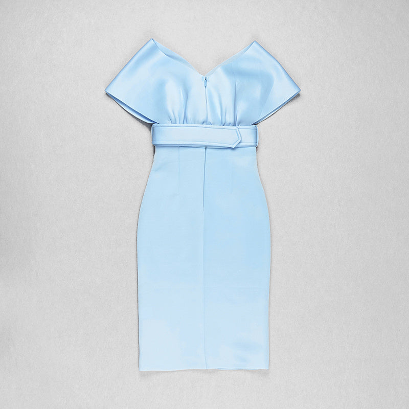 Off Shoulder Belted Midi Dress H4116