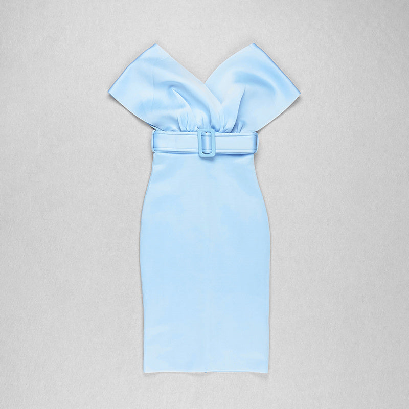 Off Shoulder Belted Midi Dress H4116