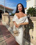 Off Shoulder Belted Midi Dress H4116