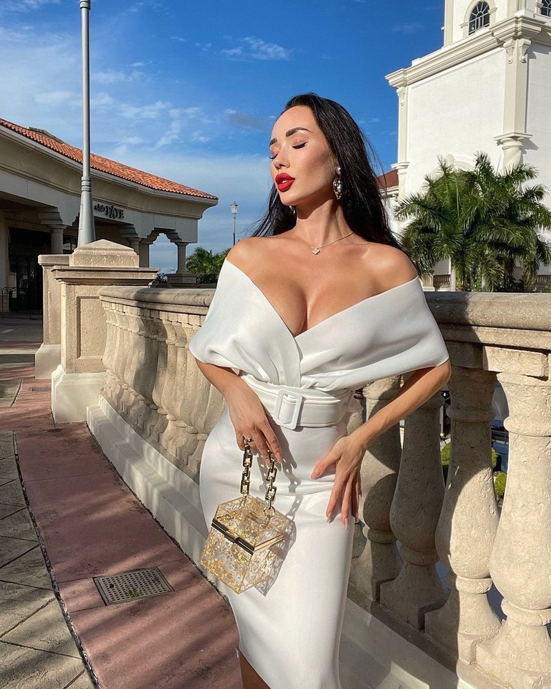 Off Shoulder Belted Midi Dress H4116