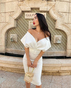 Off Shoulder Belted Midi Dress H4116