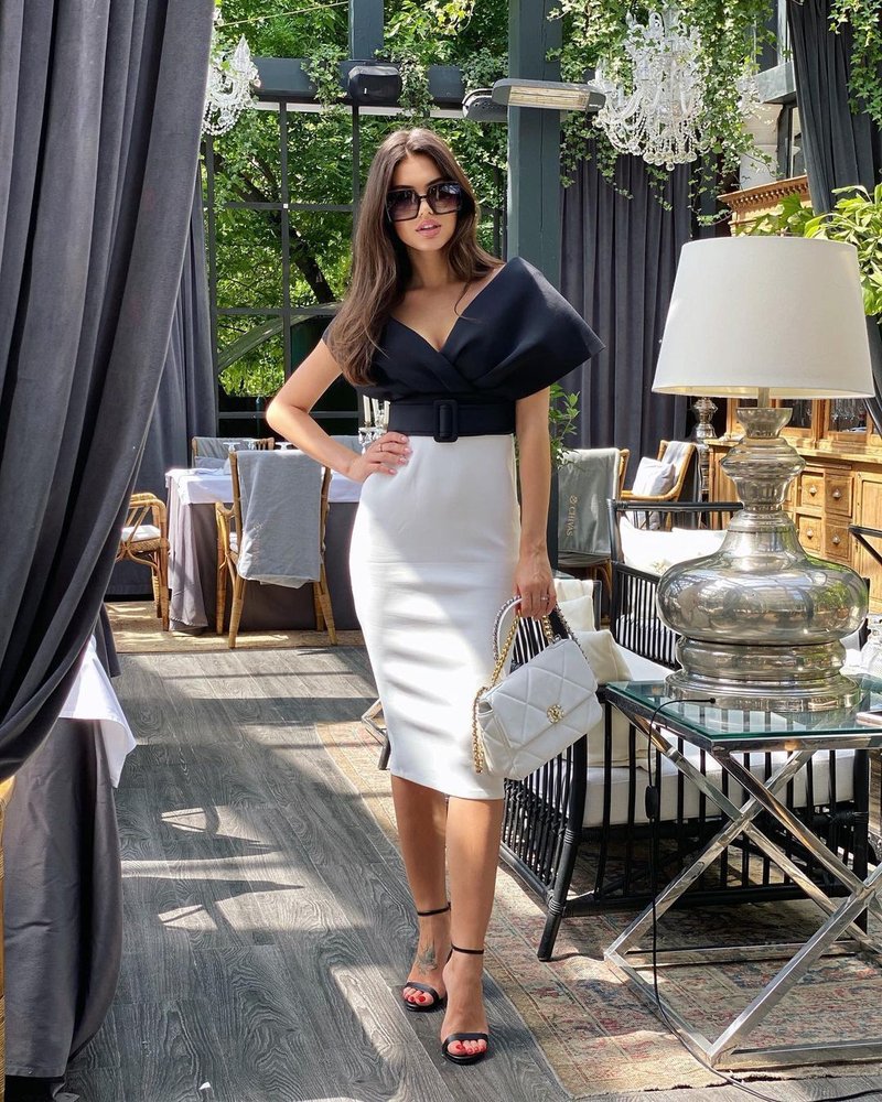 Off Shoulder Belted Midi Dress H4116