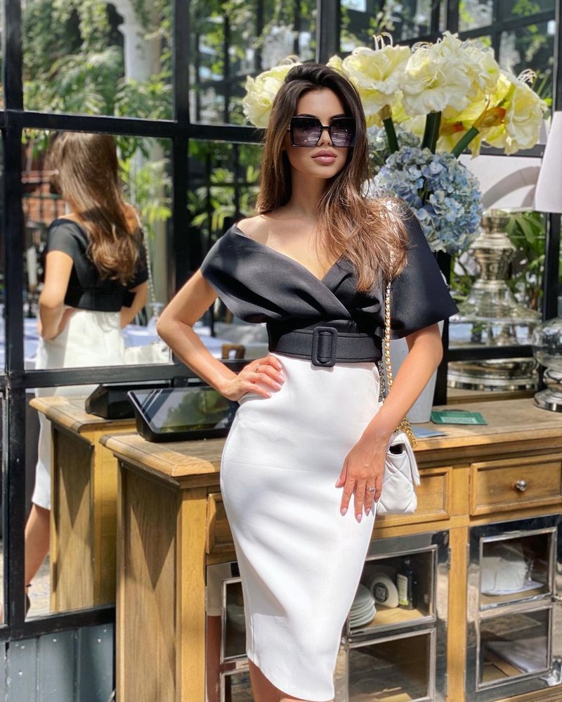 Off Shoulder Belted Midi Dress H4116