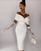 Off Shoulder Belted Midi Dress H4116