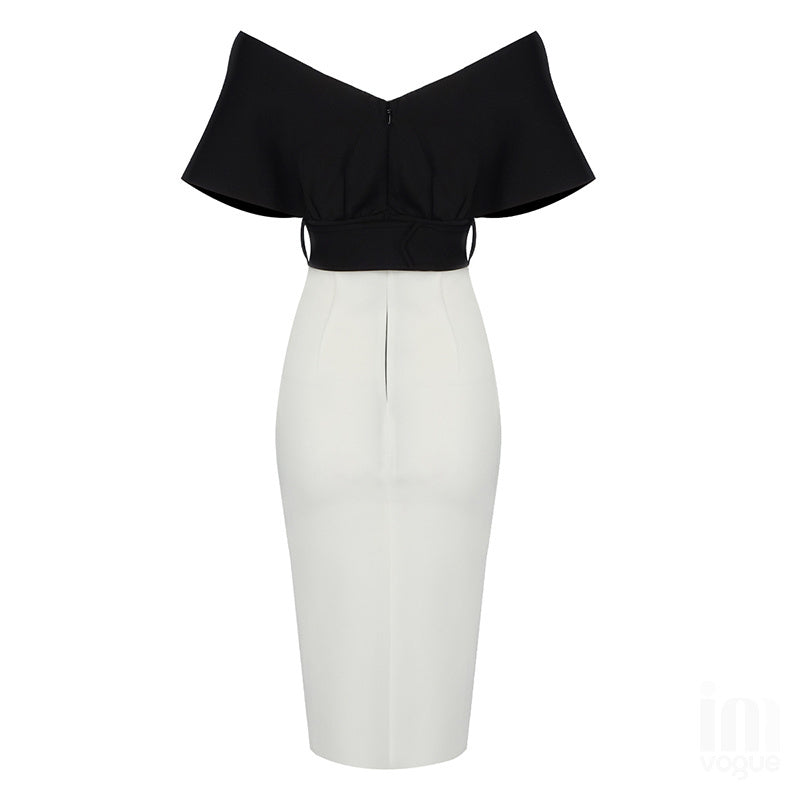 Off Shoulder Belted Midi Dress H4116