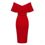 Off Shoulder Belted Midi Dress H4116