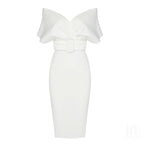 Off Shoulder Belted Midi Dress H4116