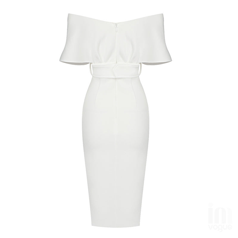 Off Shoulder Belted Midi Dress H4116