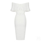 Off Shoulder Belted Midi Dress H4116