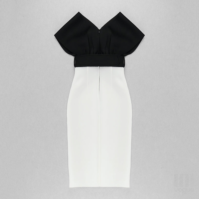 Off Shoulder Belted Midi Dress H4116