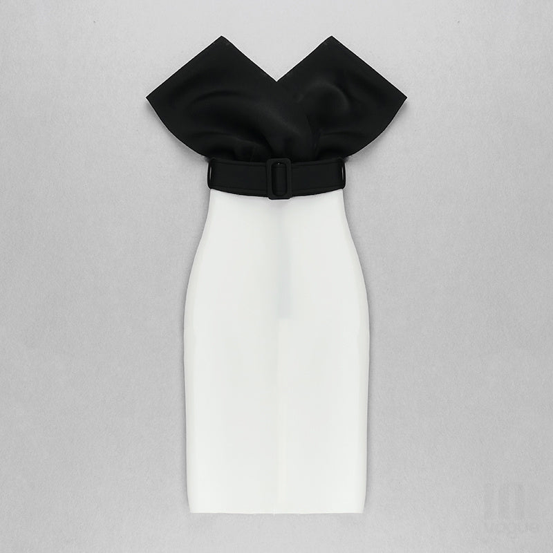 Off Shoulder Belted Midi Dress H4116