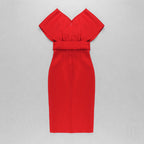 Off Shoulder Belted Midi Dress H4116