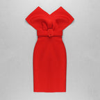 Off Shoulder Belted Midi Dress H4116