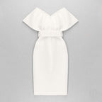 Off Shoulder Belted Midi Dress H4116
