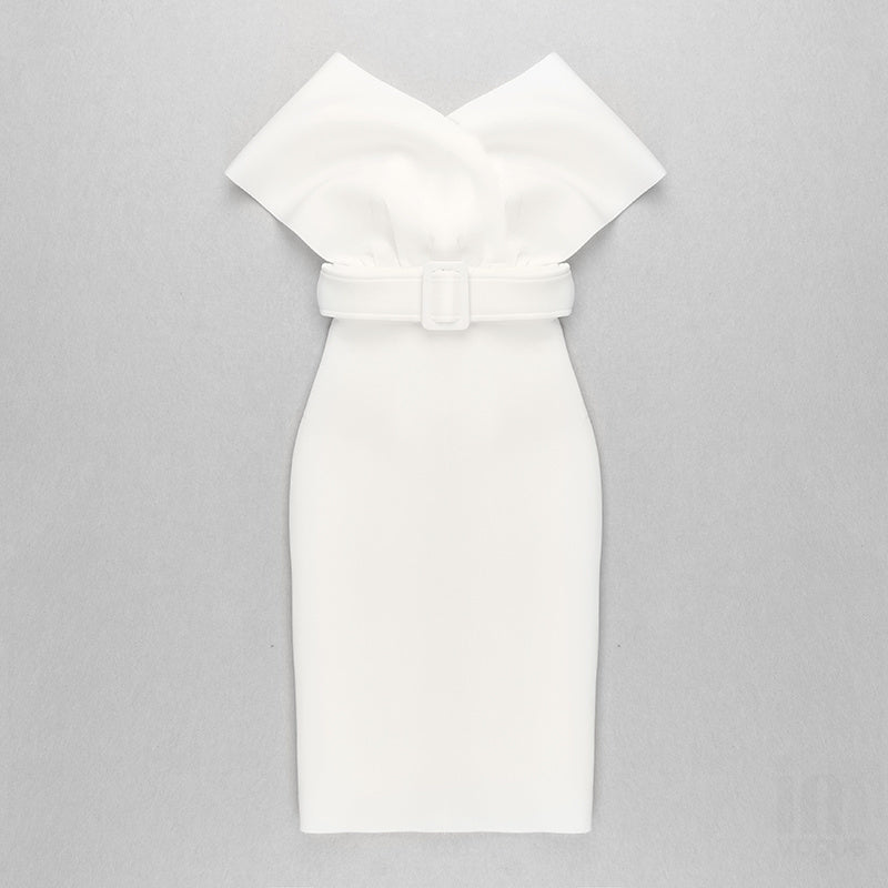 Off Shoulder Belted Midi Dress H4116