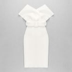 Off Shoulder Belted Midi Dress H4116