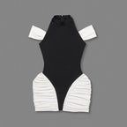Off-Shoulder Black and White Ruched Mini Dress H6900