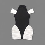 Off-Shoulder Black and White Ruched Mini Dress H6900