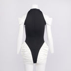 Off-Shoulder Black and White Ruched Mini Dress H6900
