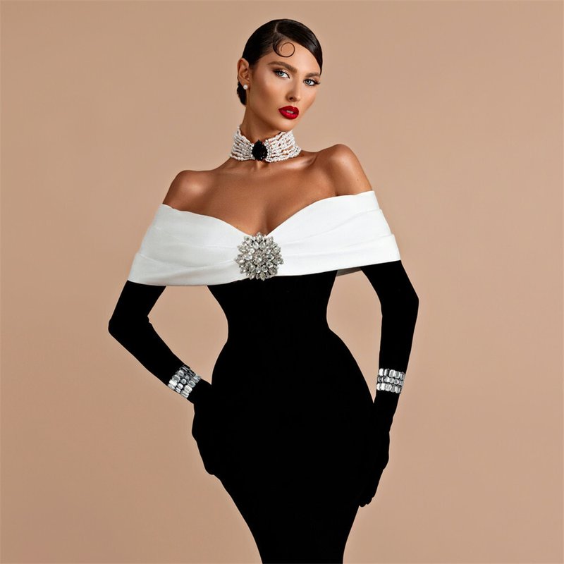 Off-Shoulder Black Bandage Dress H6520