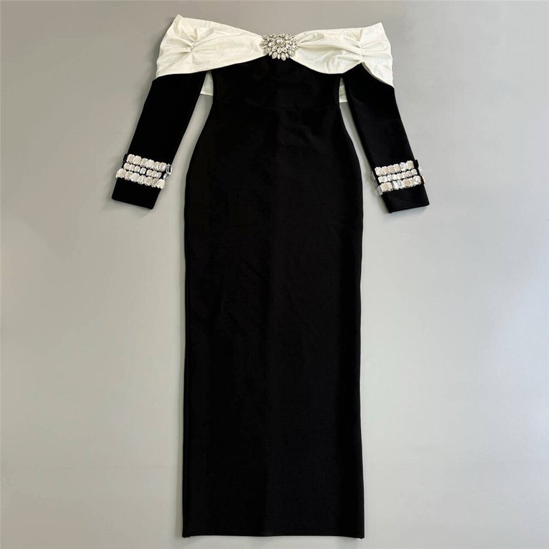 Off-Shoulder Black Bandage Dress H6520