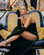 Off-Shoulder Black Maxi Dress H6190