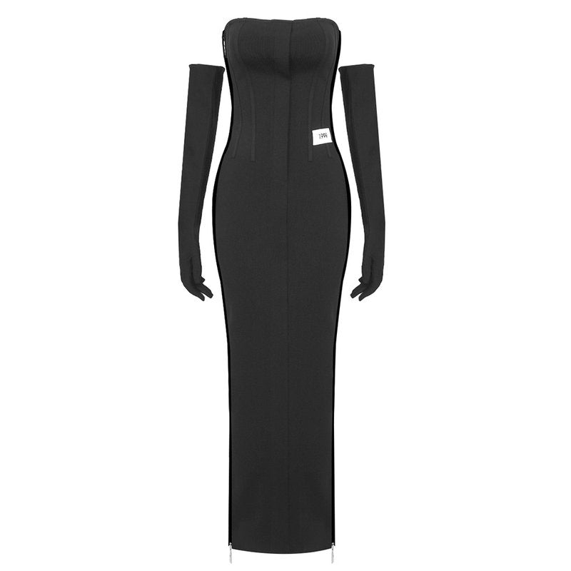 Off-Shoulder Black Maxi Dress H6190