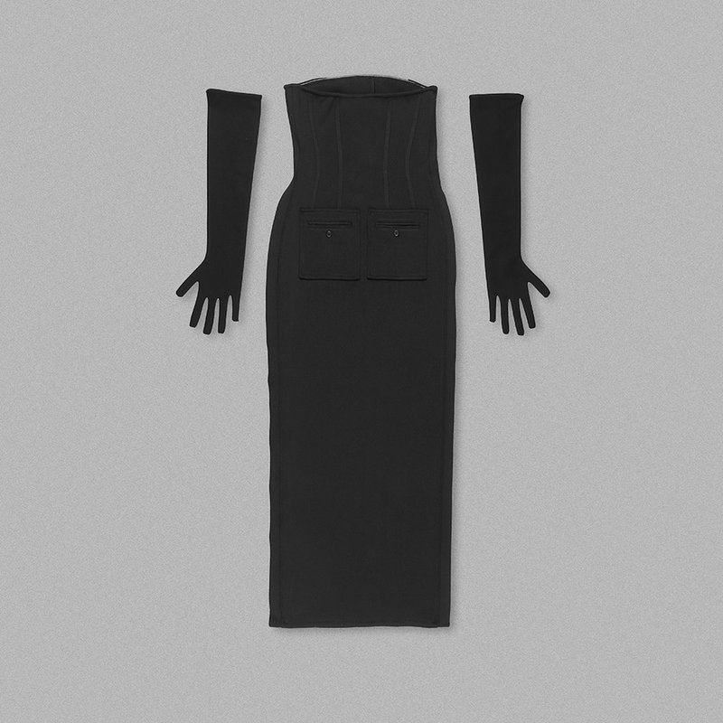 Off-Shoulder Black Maxi Dress H6190