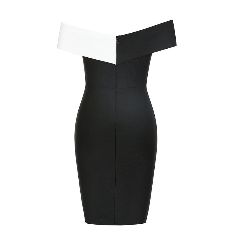 Off Shoulder Black White Bandage Dress H6240