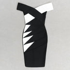 Off Shoulder Black White Bandage Dress H6240