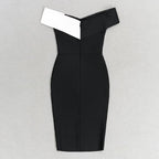 Off Shoulder Black White Bandage Dress H6240