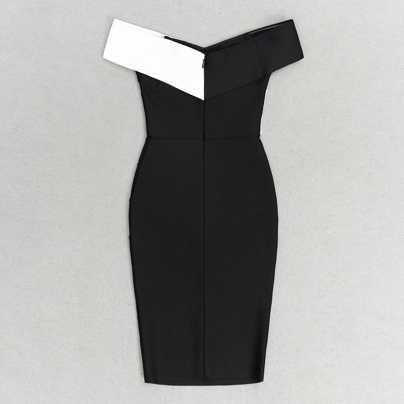 Off Shoulder Black White Bandage Dress H6240