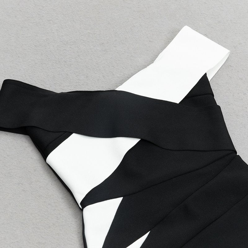 Off Shoulder Black White Bandage Dress H6240