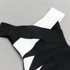 Off Shoulder Black White Bandage Dress H6240
