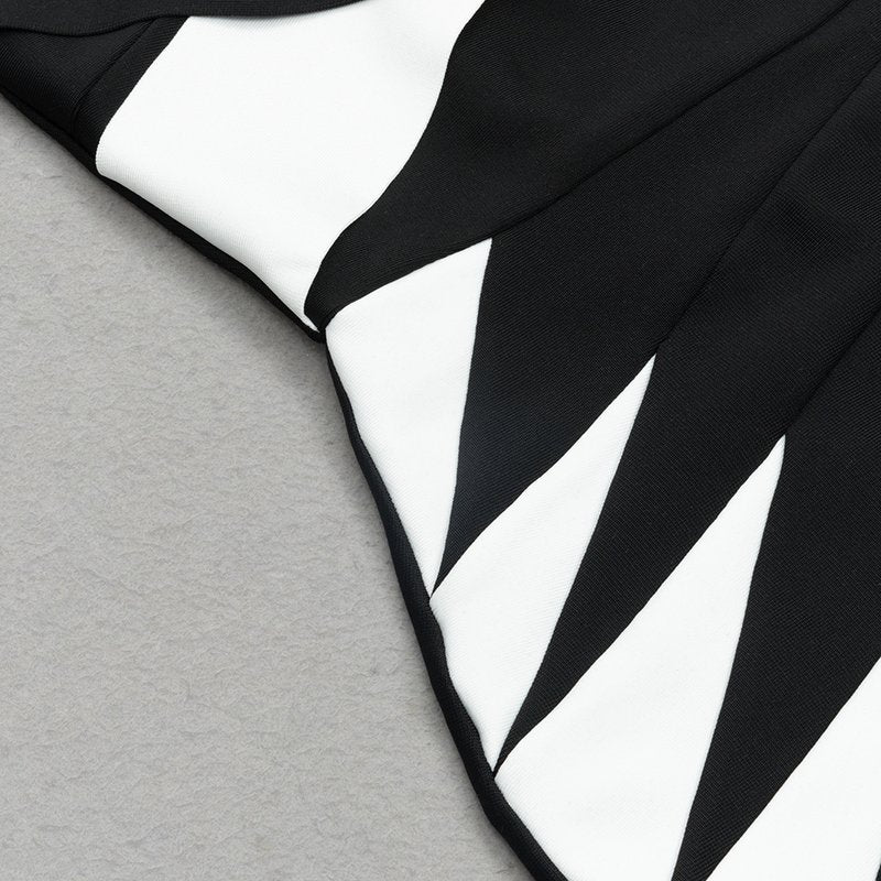Off Shoulder Black White Bandage Dress H6240