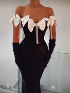 Off-Shoulder Bow Beaded Mermaid Dress H6388