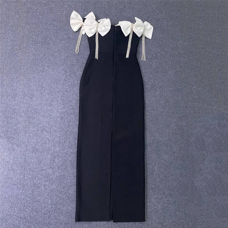 Off-Shoulder Bow Beaded Mermaid Dress H6388