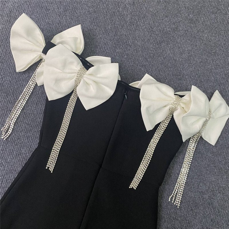 Off-Shoulder Bow Beaded Mermaid Dress H6388
