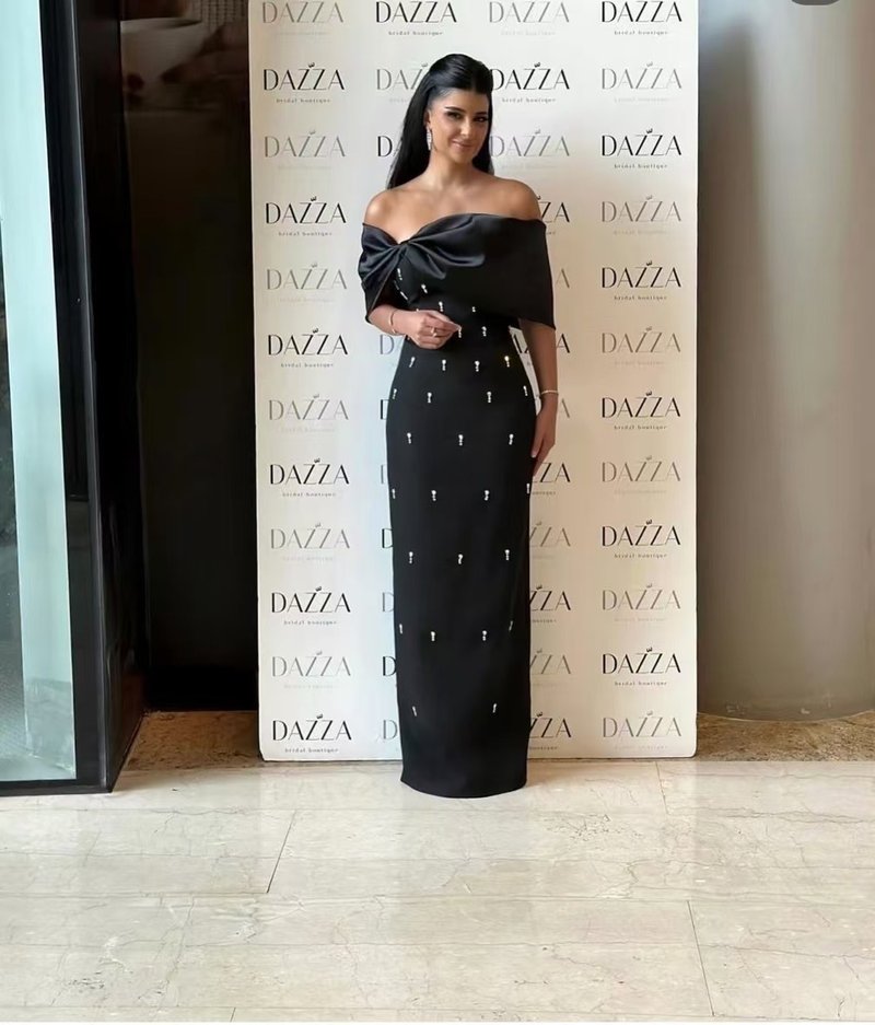 Off-Shoulder Bow Embellished Satin Dress H6574