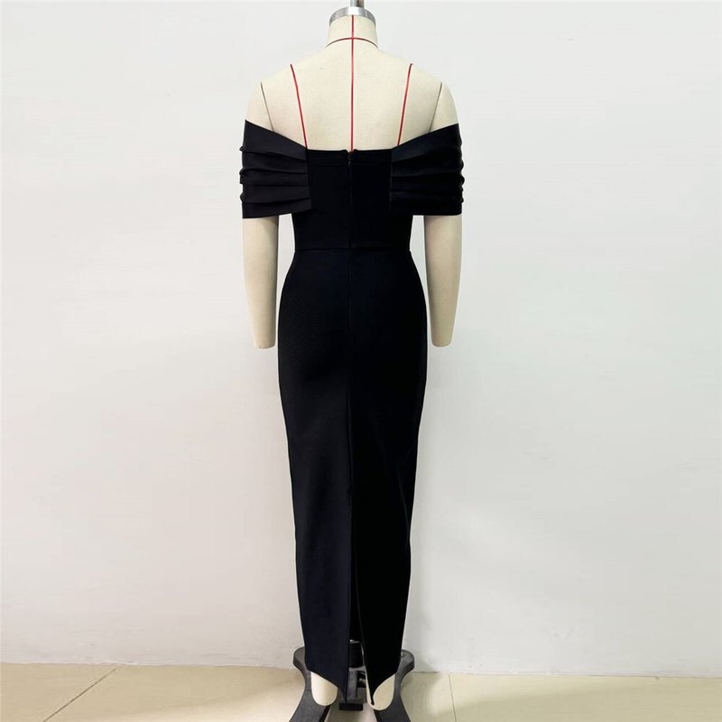 Off-Shoulder Bow Embellished Satin Dress H6574