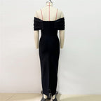 Off-Shoulder Bow Embellished Satin Dress H6574