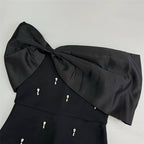 Off-Shoulder Bow Embellished Satin Dress H6574